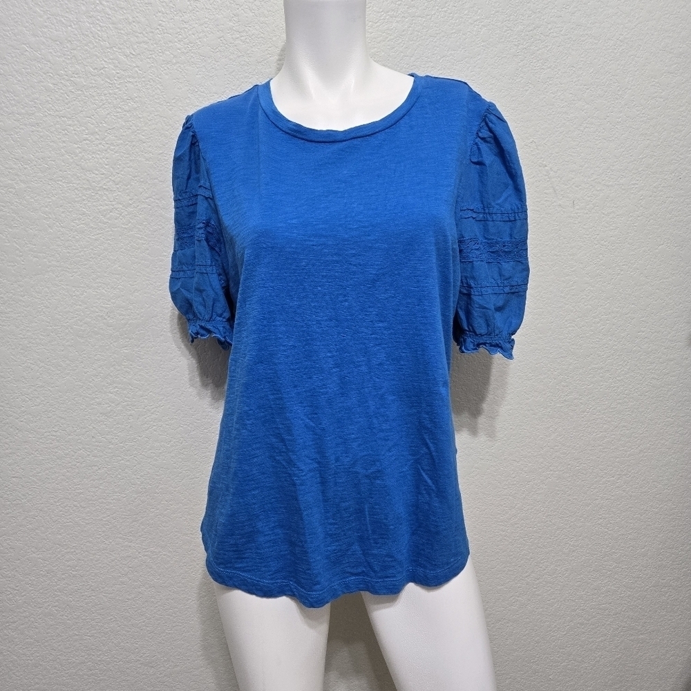 Lauren Ralph Lauren Blue Puff Sleeve Top Size L